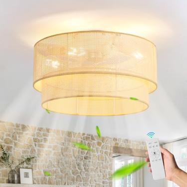 Imagem de ainqiant Ventiladores De Teto Estilo Boho De 20 Polegadas Com Gaiola E Luzes Embutidas, Ventilador De Teto De Vime Com Controle Remoto De Luz E 6 Velocidades Reversíveis Para Quarto, Berçário, Sala
