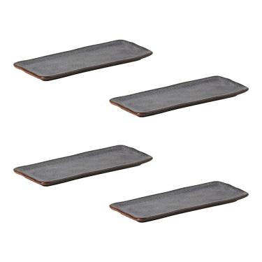 Imagem de Conjunto de Travessas Retangulares Médias Porto Brasil Orgânico Titanium 33x13cm - 4 Peças