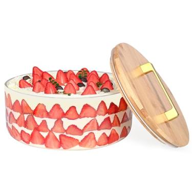 Imagem de YUBAMIN Tigela grande de vidro de 25 cm, tigela grande para salada com tampa, tigela de salada de vidro transparente de 3543 ml para colocar bolos de sorvete, cupcake, frutas, micro-ondas e