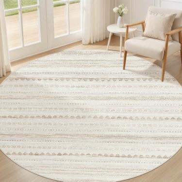 Imagem de Nakagishi Tapete redondo Boho Area Rugs: 4x4 lavável grande círculo neutro macio resistente a manchas tapete antiderrapante para mulheres de 25-45 anos entusiastas de decoração de casa de fazenda