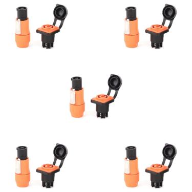 Imagem de 5 KIT Conector Powercon Prova D'água Plug Macho Linha + Fêmea de Painel Ip65 3 Pinos 20a Outdoor Laranja