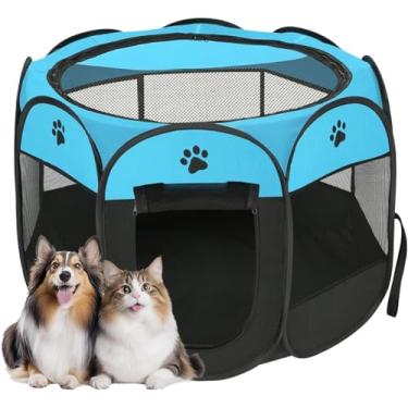 Imagem de Cercadinho Portátil para Pets, Dobrável, Impermeável, 61 cm x 37 cm, Montagem Rápida, Ideal para Cães e Gatos (Azul)