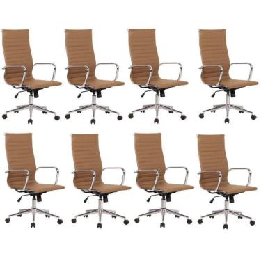 Imagem de Kit 8 Cadeiras de Escritório Presidente Giratória Sevilha Alta Marrom