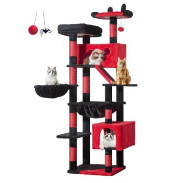 Imagem de Taoqimiao Árvore gótica para gatos de 188 cm, torre para gatos internos, grandes e adultos, condomínio grande de vários níveis, 8 postes para arranhar de sisal, rede aconchegante com estrutura de