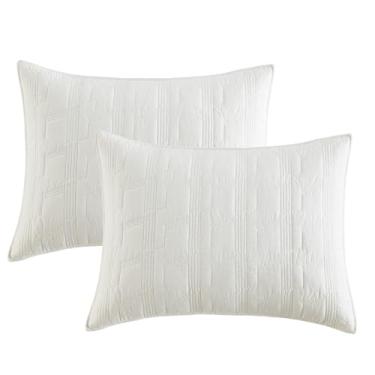 Imagem de HORIMOTE HOME Fronhas acolchoadas 100% algodão, tamanho king, creme pré-lavado, pacote com 2 fronhas aconchegantes de 50,8 x 91,4 cm, fronhas com costura respirável decorativa para cama em padrão