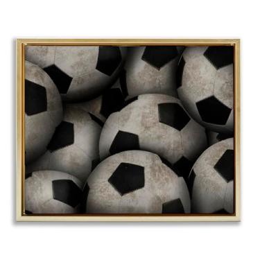 Imagem de Stupell Industries Arte de parede em tela flutuante emoldurada dourada do caixote de bolas de futebol, design de Marcus Prime, 43 x 53 cm