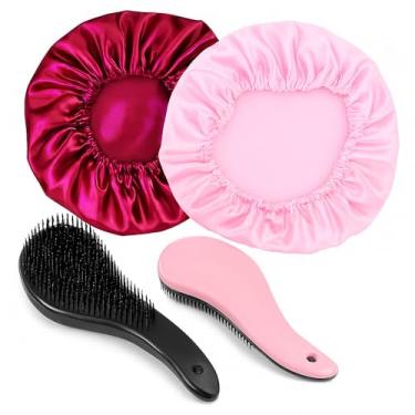 Imagem de Kit Touca de Cetim para Dormir E Escova Mágica Desembaraçadora Proteção Noturna e Cuidados com os Cabelos