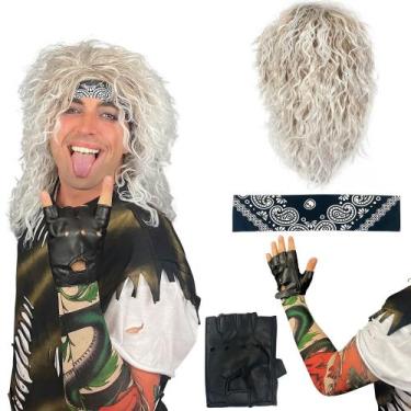 Imagem de Costume Watt's Wigs Peruca de rock dos anos 80 para homens com bandana