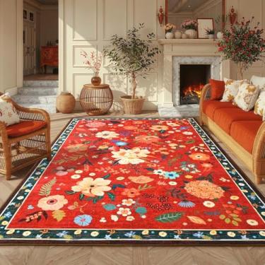 Imagem de Macgace Tapete floral 12 x 18 cm para quarto de meninas, lavável à máquina com suporte antiderrapante para sala de estar, tapete de flores fofas, cozinha, sala de jantar, decoração de sala de jogos