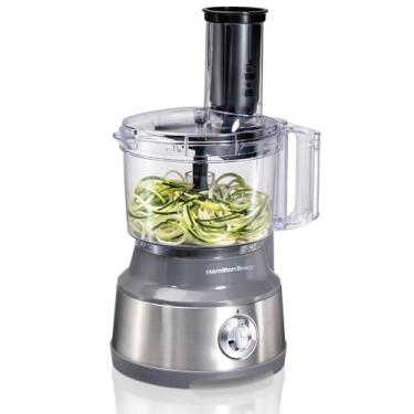 Imagem de Hamilton Beach Processador de alimentos, cortador de vegetais e espiralizador de vegetais para fatiar, desfiar, picar e purê, 10 xícaras, prata (70735)