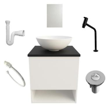 Imagem de Gabinete Armario de Banheiro com Cuba Espelho Torneira Preta Valvula S