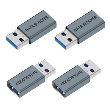 Imagem de Pacote com 4 bloqueadores de dados USB, bloqueador de dados USB A para A, apenas para carregamento seguro, protege contra sucos para smartphone, PC, laptop, tablet