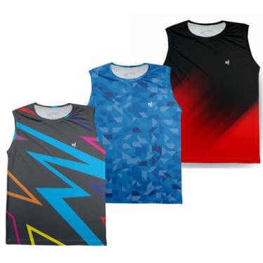 Imagem de Kit 3 Camiseta Regata Academia Masculina Camisa Musculação Dry UV Cami