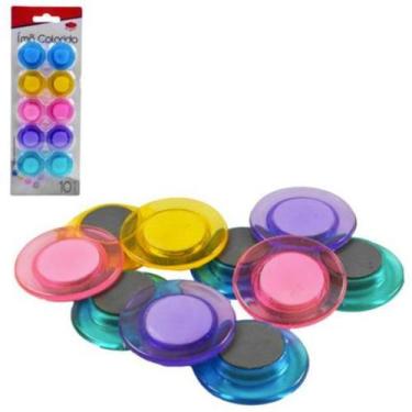 Imagem de Imã Prendedor Magnético Redondo Kit 10 / Geladeira Mural Coloridos - t