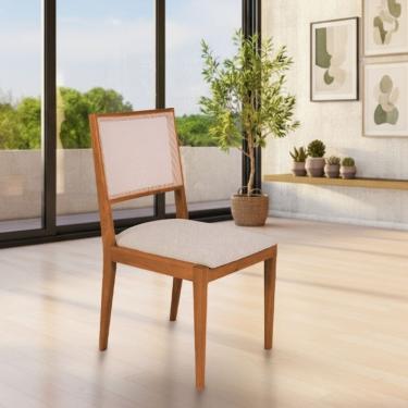 Imagem de Cadeira de Jantar Estofada Suellen em Madeira e Mdf Cerejeira Linho Bege