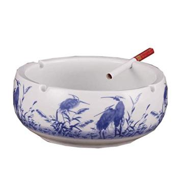 Imagem de Cinzeiros para Cigarros Azul e Branco Cerâmica Europeia Retro Sala de Estar Cinzeiro Boutique Grande Prático Cinzeiro de Cerâmica Elegante Personalidade Criativa Escritório Cinzeiro Redondo Decoração