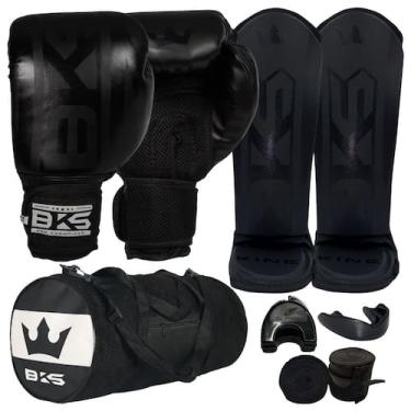 Imagem de Luva Boxe Muay Thai - Caneleira Bolsa Bandagem Bucal - Bks, Preto, 12o