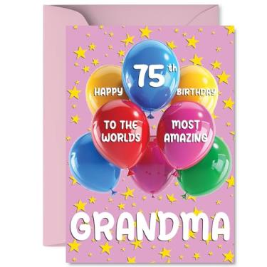 Imagem de Cartão de aniversário de 75 anos da avó - Os mais incríveis do mundo - Cartão de feliz aniversário para avó de 75 anos de neto, neta, balões A5 e cartões comemorativos de aniversário de estrelas