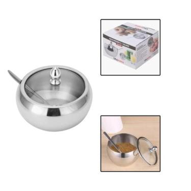 Imagem de Acucareiro Inox C/ Colher e Tampa de Vidro 360ml - UnyHome