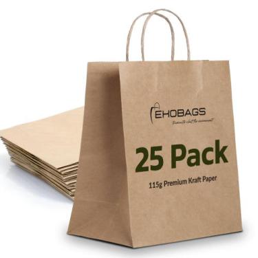 Imagem de Sacos de presente de papel Kraft, pacote com 25, 25x18x30 cm, 115 GSM,