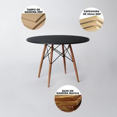 Imagem de Mesa de Jantar Redonda Eiffel Eames 110cm Tampo Madeira Preto