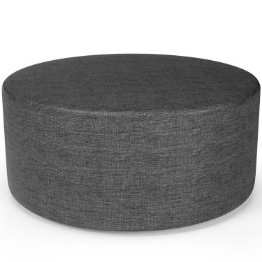 Imagem de Puff Redondo Orgânico para Living 90cm Lola W01 Linho Cinza Escuro - Lyam Decor