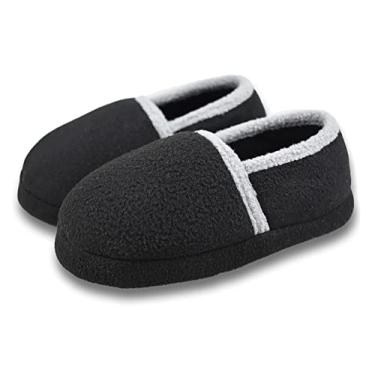 Imagem de Tirzrro Pantufas infantis de lã de pelúcia quente com material viscoelástico macio para uso interno, Black-gray, 6-7 Big Kid