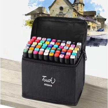 Imagem de Kit de 60 Canetas Marcador Permanente Ponta Dupla Touch Coloridas para Desenho Profissional, Escolar, Infantil, com Estojo Organizador, Base Artista Canetinhas Hidrográficas Alcool Caneta para Colorir