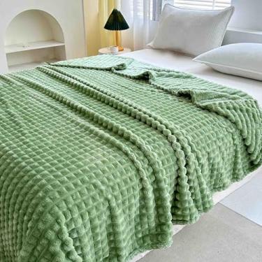 Imagem de Cobertor de lã com peso fofo feminino masculino para cama adulto longo casal solteiro para sofá macio confortável lavável na máquina para uso como xale, viagem, escritório (verde, 200 x 230 cm)