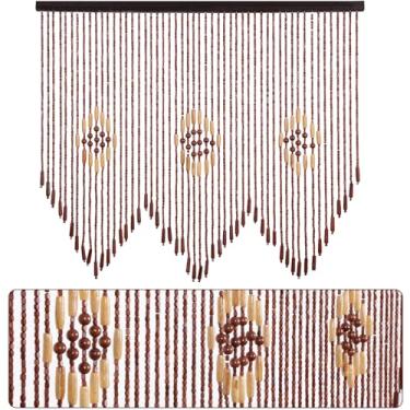Imagem de Cortina de madeira natural com contas de bambu, 52 fios, curta, feita à mão, boho, para portas, cortinas para portas, meia cortina valência para divisória de sala de janelas (1 pacote, 89,9 cm L x 75