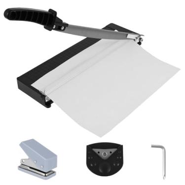 Imagem de Cortador de papel guilhotina Cortador de papel A4 de precisão de 30,5 cm com canto arredondado e perfurador capacidade de 8 a 10 folhas para cortar papel, cartão de fotos cupão e mais (preto, 3 em 1)