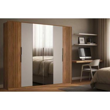 Imagem de Guarda Roupa Casal 6 Portas (2 Ripadas e 2 c/ Espelho) e 6 Gavetas Atr
