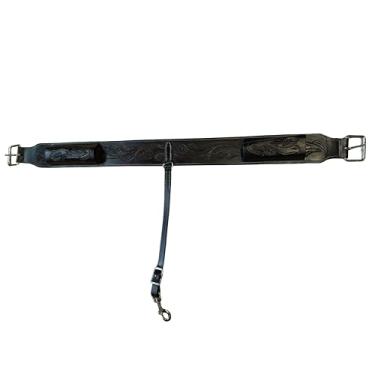 Imagem de Hulara Cinto de couro esculpido ocidental com cintura traseira do flanco traseiro com alça Bucking Comfytack | Cinto de couro premium Flank Cinch Circunferência do cavalo, 137 cm, preto