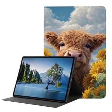 Imagem de DHEEBFWE Capa para iPad 9ª/8ª/7ª geração (2021/2020/2019) 10,2 polegadas, capa fina de couro PU com suporte ajustável, despertar/hibernar automaticamente, lindo bebê vaca Highland