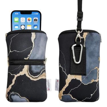 Imagem de Tainada Capa masculina feminina de neoprene à prova de choque com zíper, bolsa com mosquetão, cordão de pescoço, coldre para cinto para iPhone 15/14 Pro Max; Samsung S23+, A54 (preto mármore)