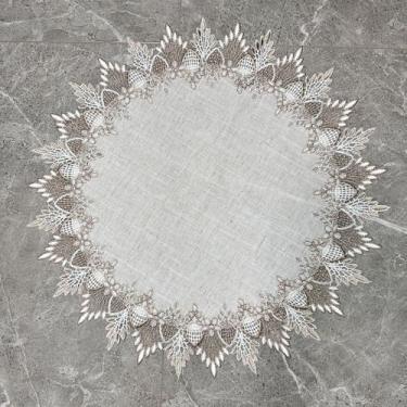 Imagem de Toalha de mesa redonda de cabeceira, capa de mesa de cabeceira, toalha de mesa de renda de macramê, toalha de mesa clássica jacquard pequena de linho, toalha de mesa para cômoda, cachecol para