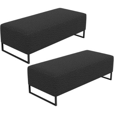 Imagem de Kit 02 Puffs Decorativo Sala De Estar Bali W01 Base Ferro 120x50 Cm Bouclê Preto