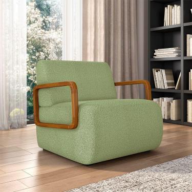 Imagem de Poltrona Decorativa Sala De Estar Odessa Braços Em Madeira Bouclê Verde Oliva G33