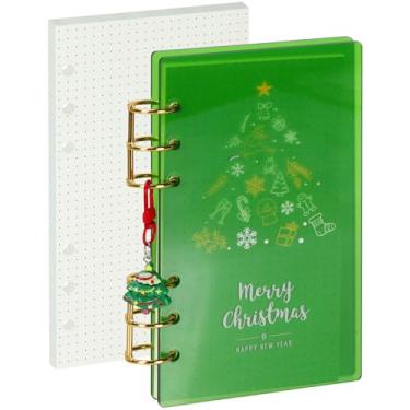 Imagem de MultiBey A6 Christmas Acrylic Binder 6-Ring Planner, Personal Portable Planner with 45 Sheets Dot Grid Paper, Holiday Gift Set with Gold Rings & Themed Keychain (Green with Tree Keychain)