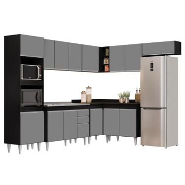 Imagem de Armário De Cozinha Modulada De Canto 8 Peças Cp03 Balcão Com Pia Inox Preto/cinza - Lumil