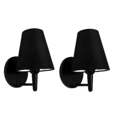 Imagem de Kit-2 Arandela Cone Md-2004 Base Preto Cúpula Em Tecido 14-14x07cm Preto - Bivolt
