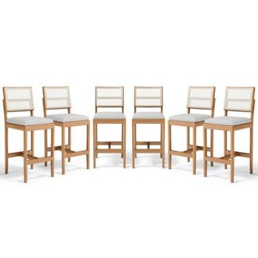 Imagem de Kit Com 6 Banquetas Milena Madeira Maciça Assento Estofado Encosto De 