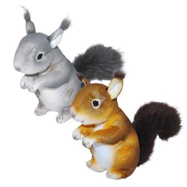 Imagem de Kit 2 Esquilos de Pelúcia Fizzy Toys Marrom e Cinza Realistas e Fofos