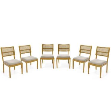 Imagem de Kit Com 6 Cadeiras Milena Madeira Maciça Assentos Estofados Encostos D