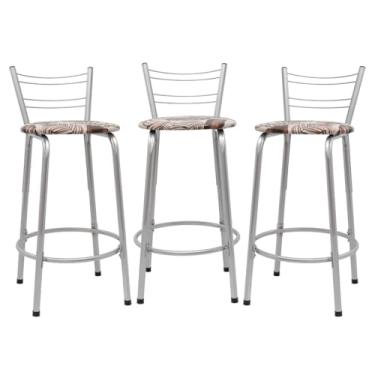 Imagem de Kit 3 Banquetas Flórida 60cm Estrutura Prata Ideal Cozinha Gourmet Área de Lazer Piscina Balcão Bancada Bistro Bar (Assento Floral Marrom)