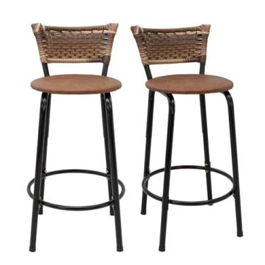 Imagem de Kit com 2 Banquetas 60cm Estrutura Preta Encosto Cappuccino Ideal Para Balcão Bancada Área de Lazer Cozinha Bar Lanchonete Piscina (Assento Marrom Claro)