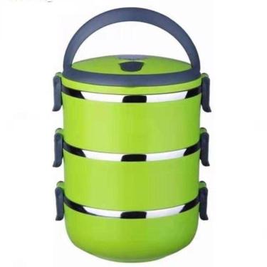 Imagem de Kit Marmita Fitness Tripla Inox Marmiteira Termica Hermetica 3 Compartimentos Potes Lunch Box Alca