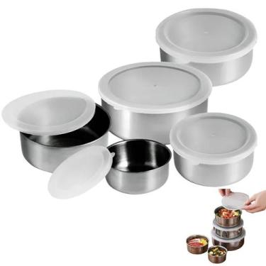 Imagem de Jogo 5 Potes Inox com Tampa Conjunto Vasilha Marmita Refeiçao Alimento