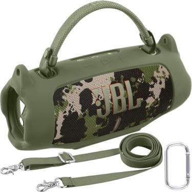 Imagem de khanka Capa de silicone para alto-falante Bluetooth portátil à prova d'água JBL Charge 6, capa protetora macia com alça de ombro para alto-falante JBL Charge 6 (verde militar)