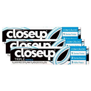 Imagem de Kit 3 Creme Dental Close Up Tripla Proteção Hortelã 70g